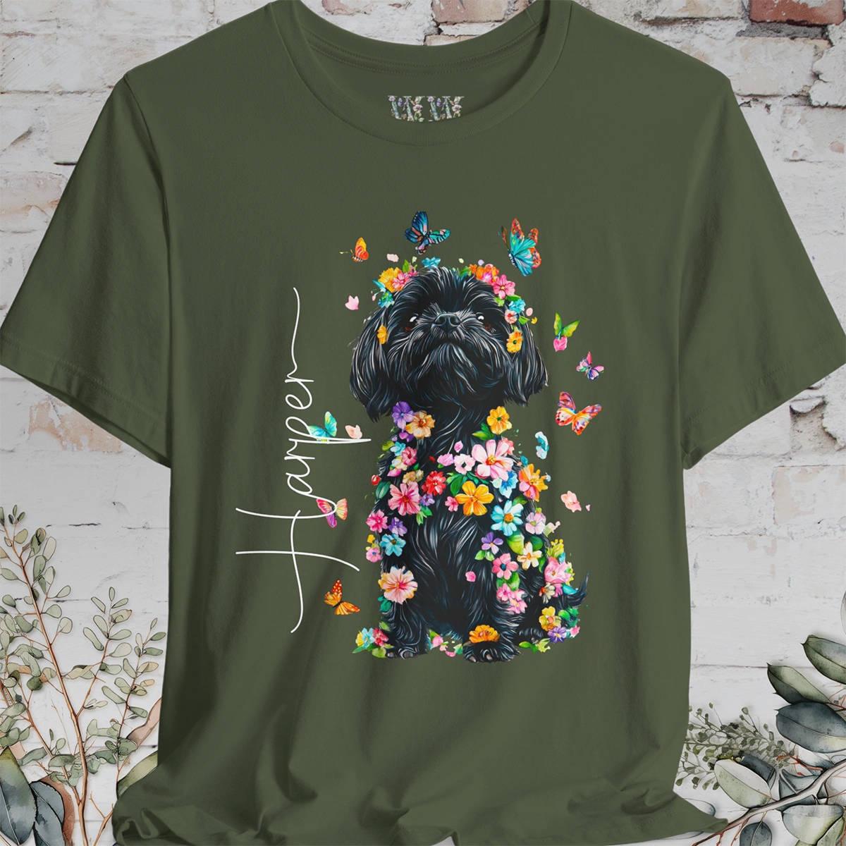 Black Shih Tzu Floral Personalized T shirt