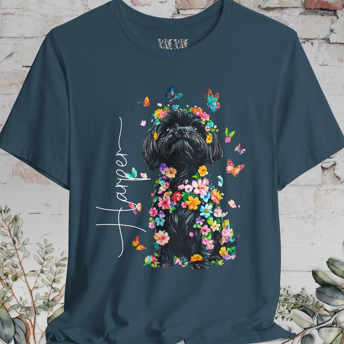 Black Shih Tzu Floral Personalized T shirt