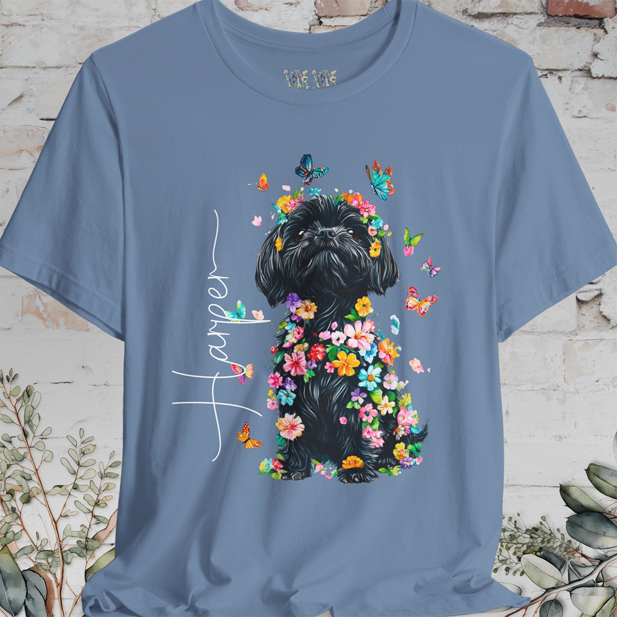 Black Shih Tzu Floral Personalized T shirt