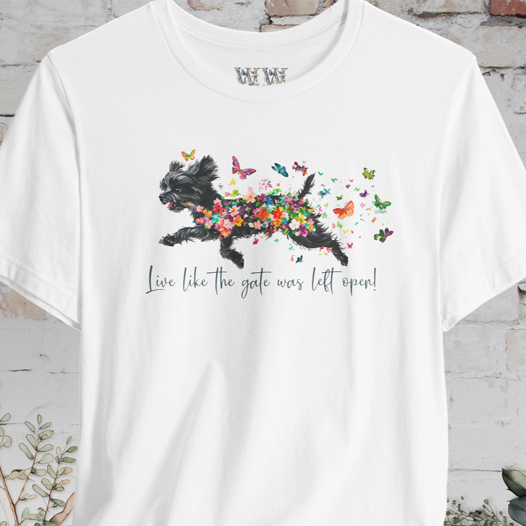 Black Shih Tzu 'Live like the gate was left open' T shirt