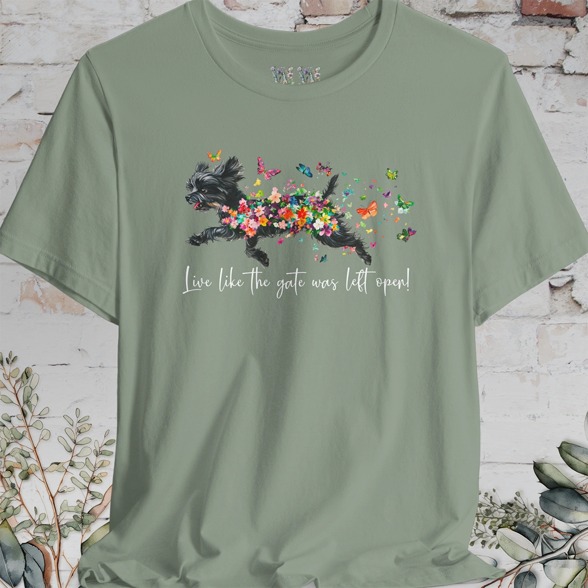 Black Shih Tzu 'Live like the gate was left open' T shirt