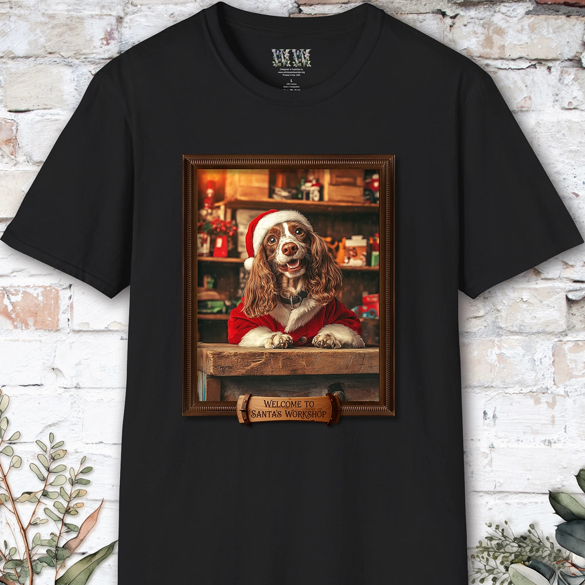 Blenheim King Charles Spaniel Santa's Workshop Unisex T shirt