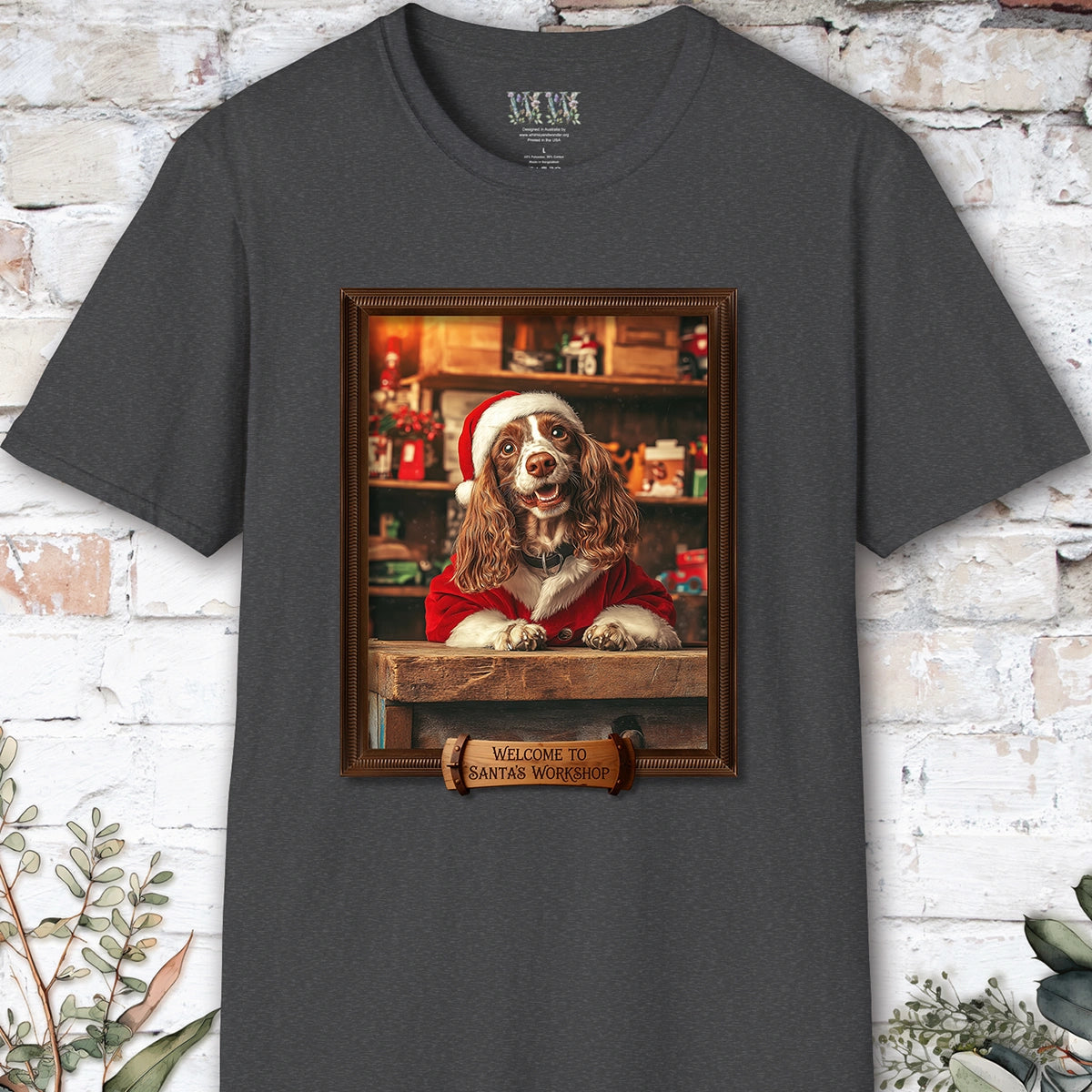 Blenheim King Charles Spaniel Santa's Workshop Unisex T shirt