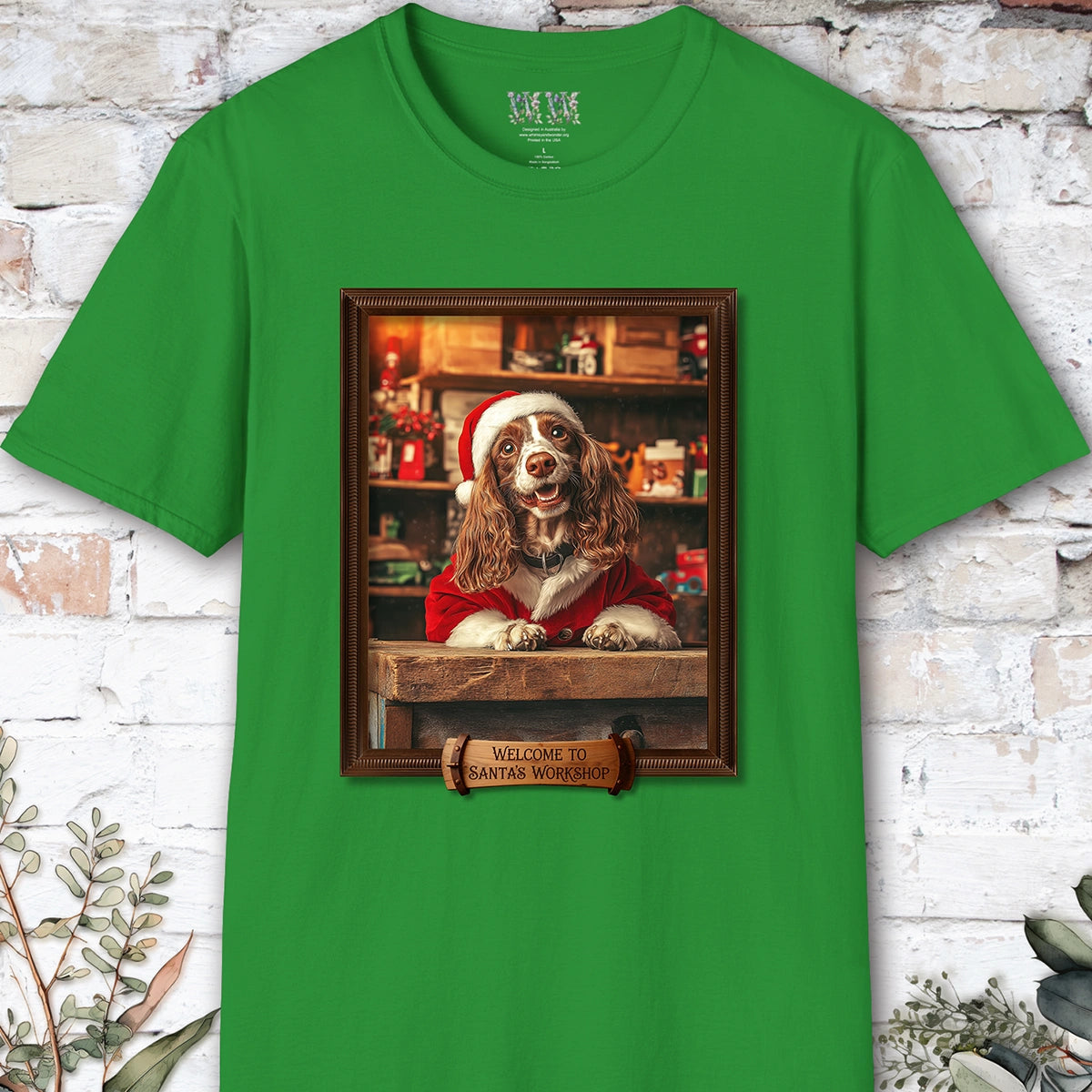 Blenheim King Charles Spaniel Santa's Workshop Unisex T shirt