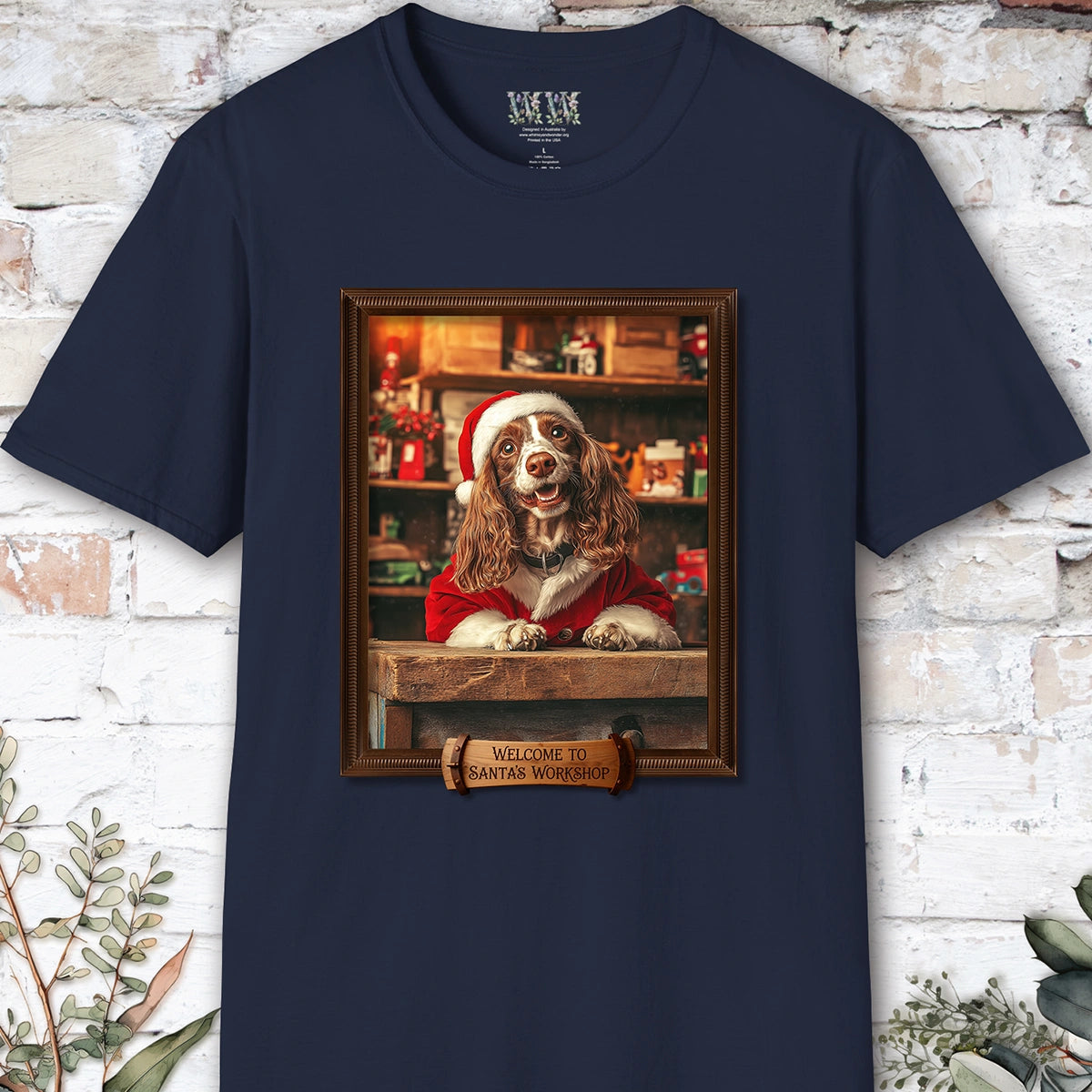 Blenheim King Charles Spaniel Santa's Workshop Unisex T shirt