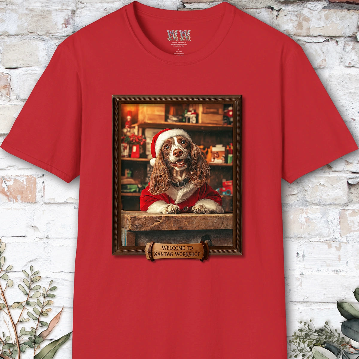Blenheim King Charles Spaniel Santa's Workshop Unisex T shirt