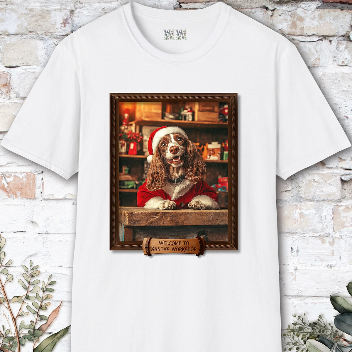 Blenheim King Charles Spaniel Santa's Workshop Unisex T shirt