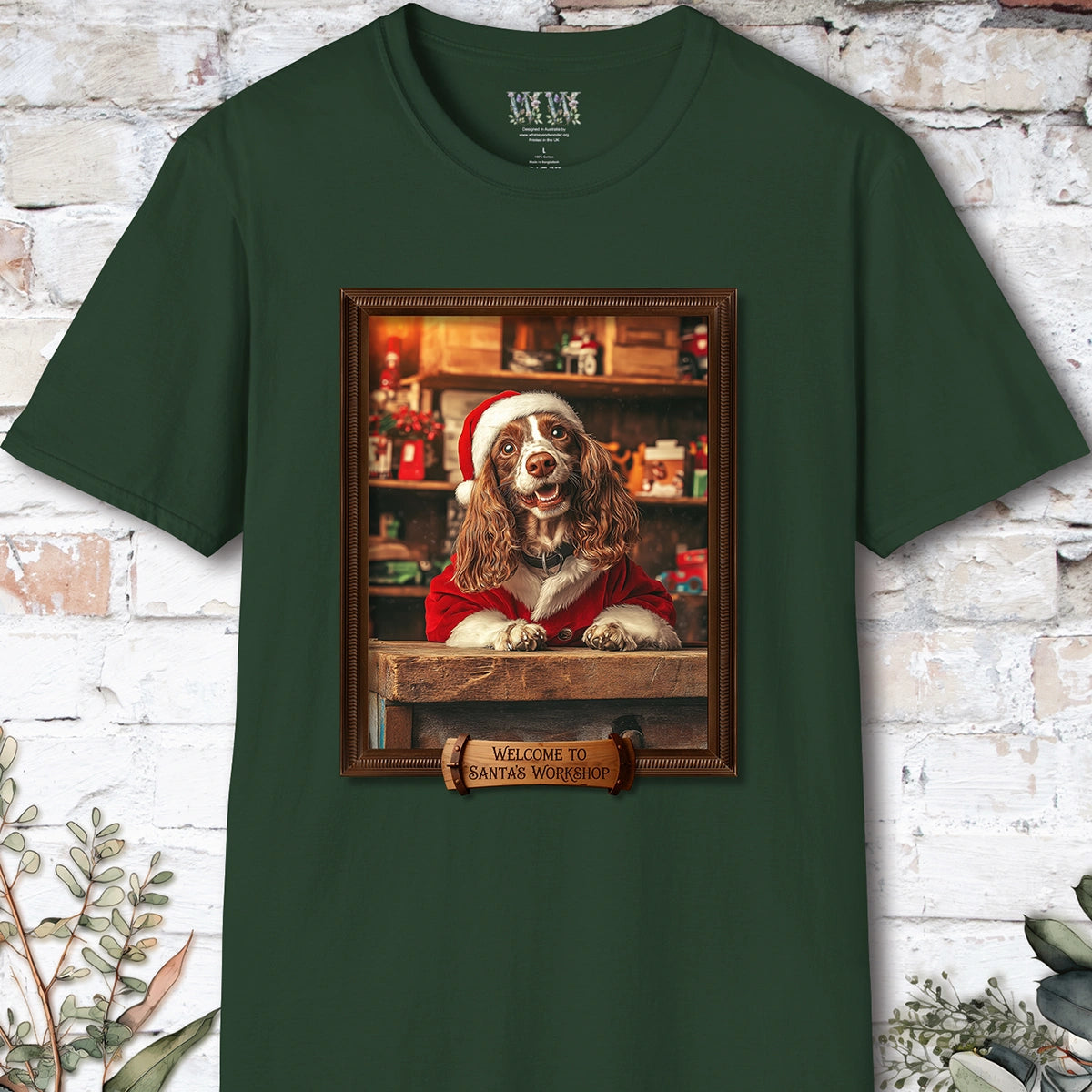 Blenheim King Charles Spaniel Santa's Workshop Unisex T shirt