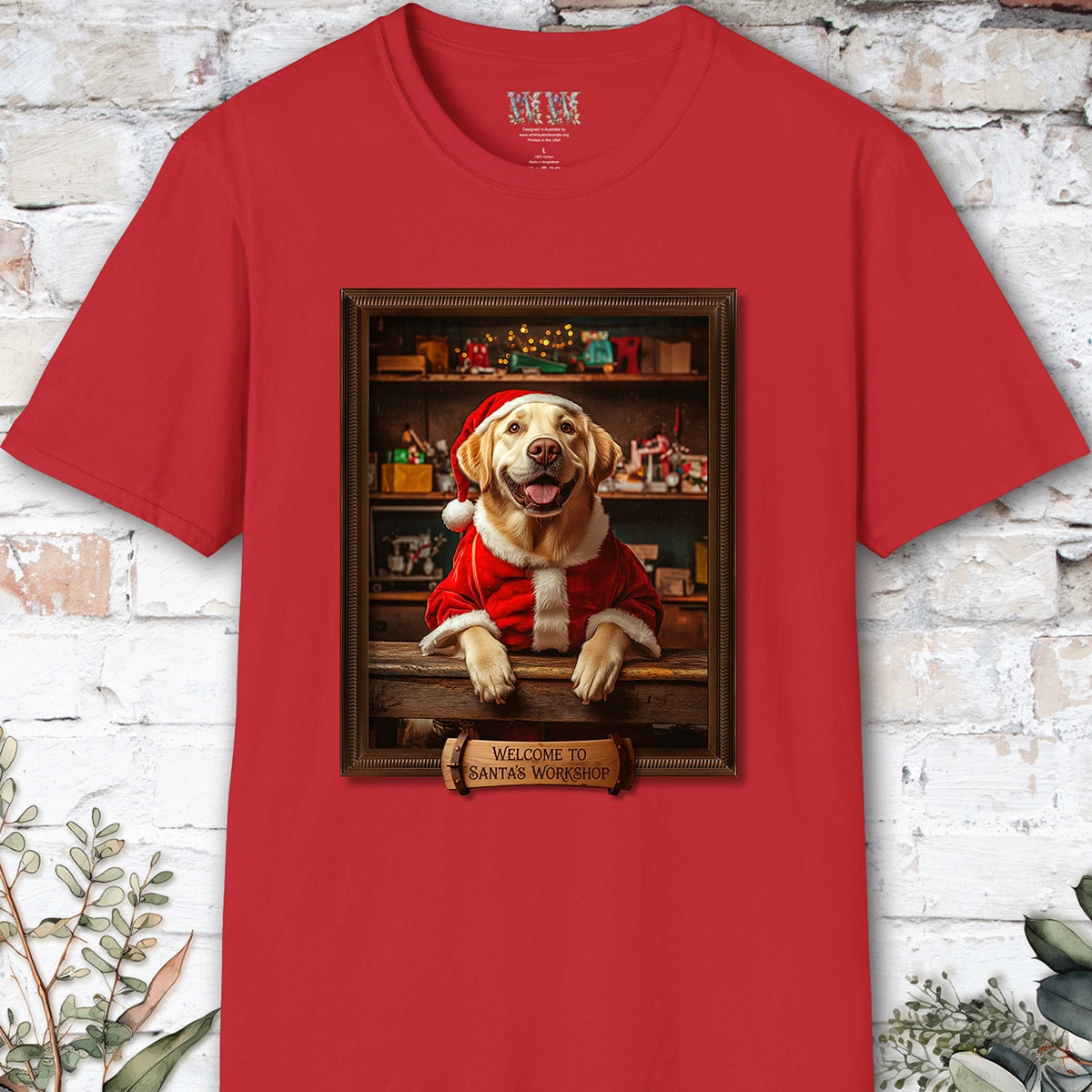 Blonde Labrador Santa's Workshop Unisex T shirt