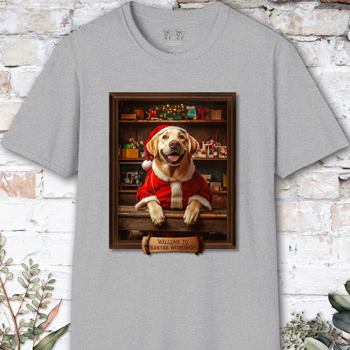 Blonde Labrador Santa's Workshop Unisex T shirt