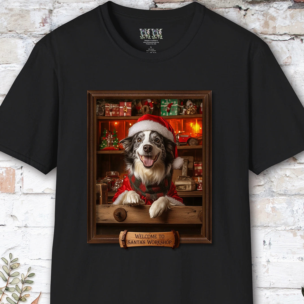 Border Collie Blue Merle Santa's Workshop Unisex T shirt