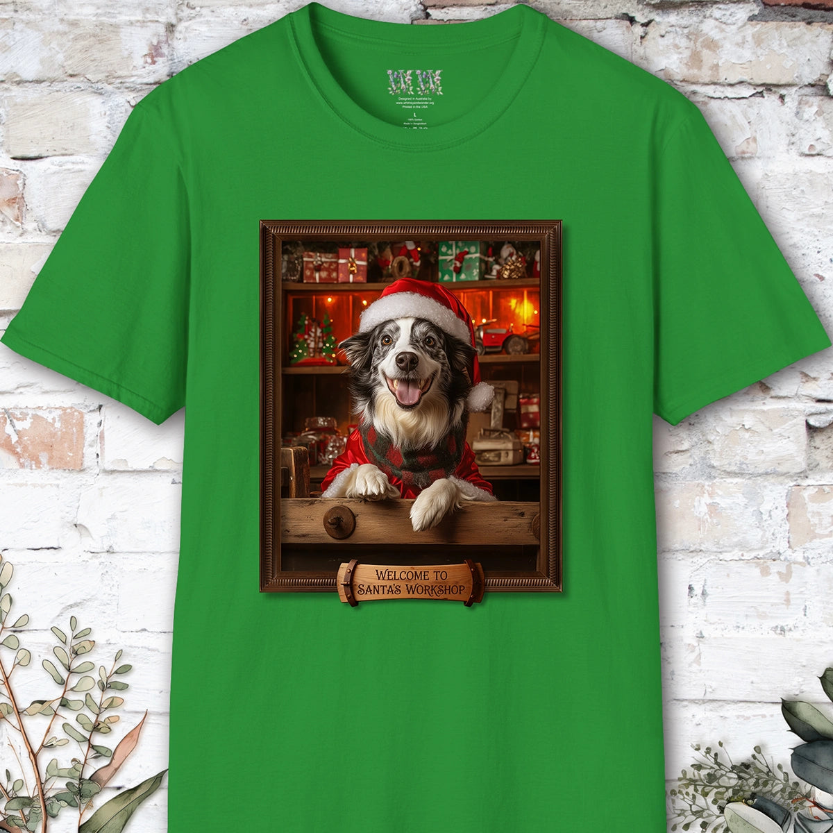 Border Collie Blue Merle Santa's Workshop Unisex T shirt