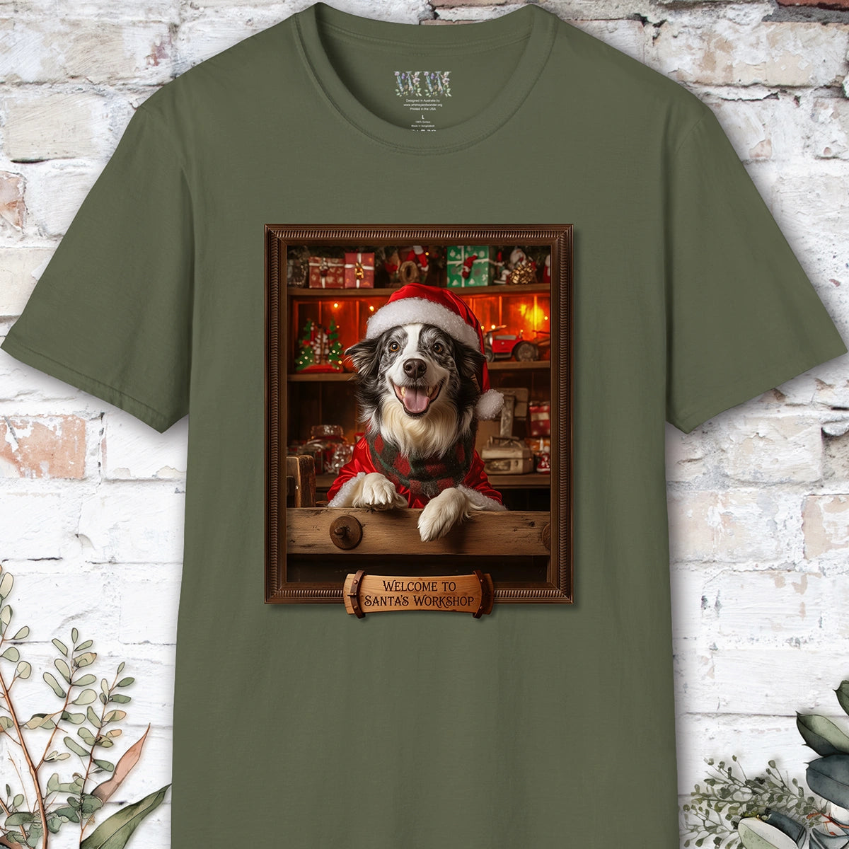 Border Collie Blue Merle Santa's Workshop Unisex T shirt