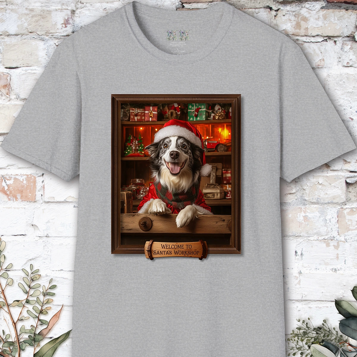 Border Collie Blue Merle Santa's Workshop Unisex T shirt