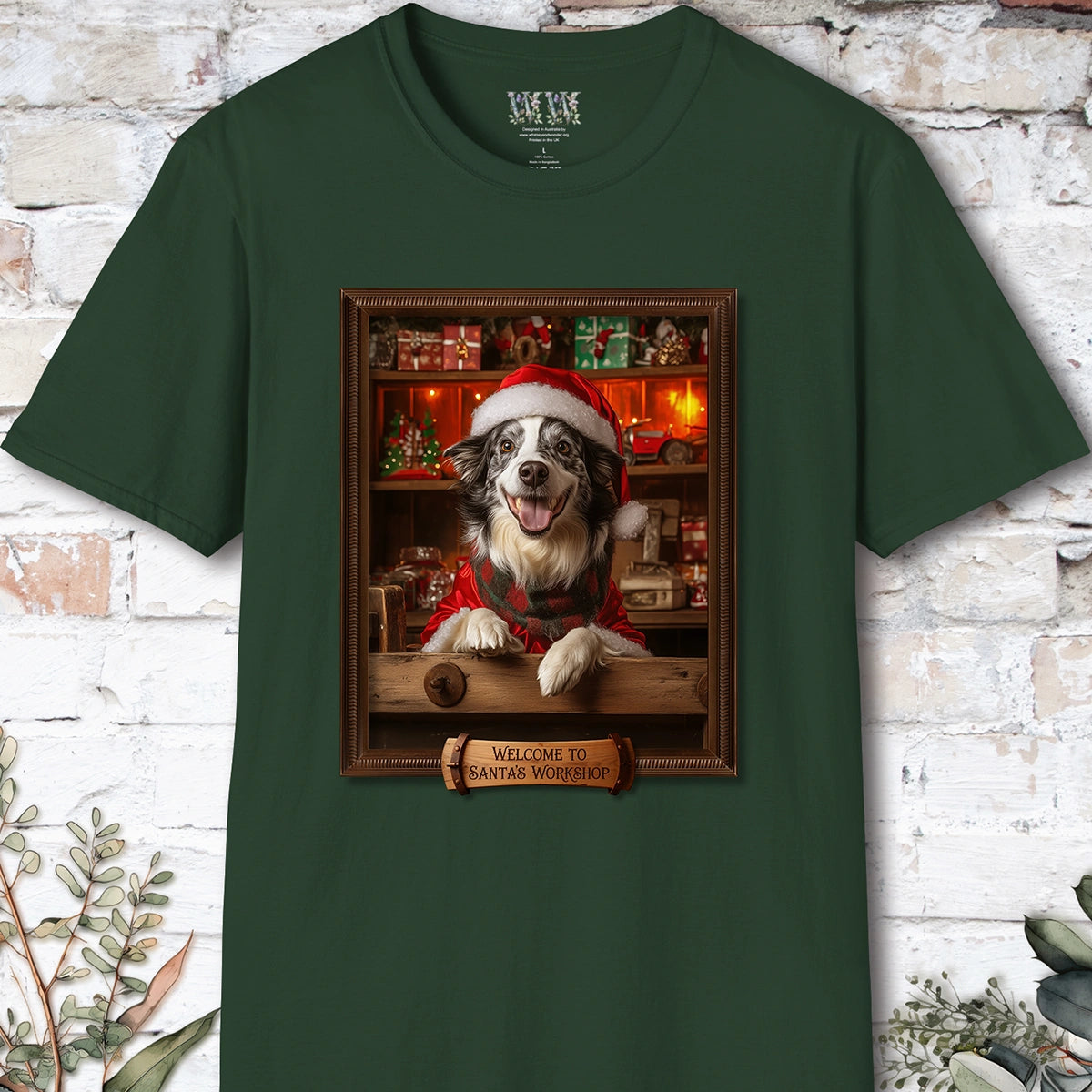 Border Collie Blue Merle Santa's Workshop Unisex T shirt