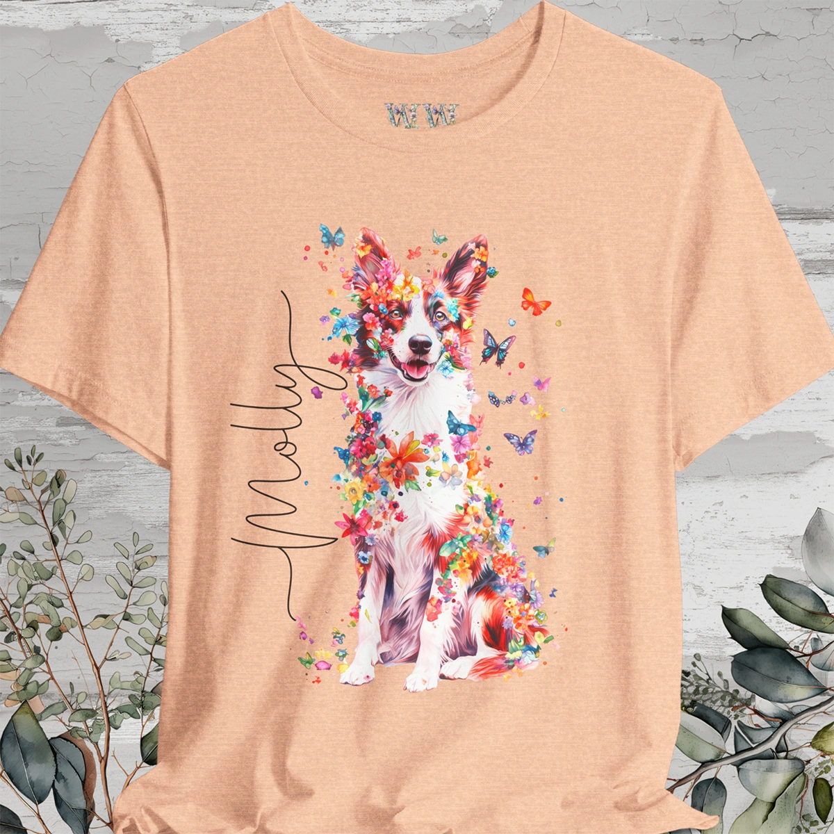 Border Collie #2 Floral Personalized T shirt