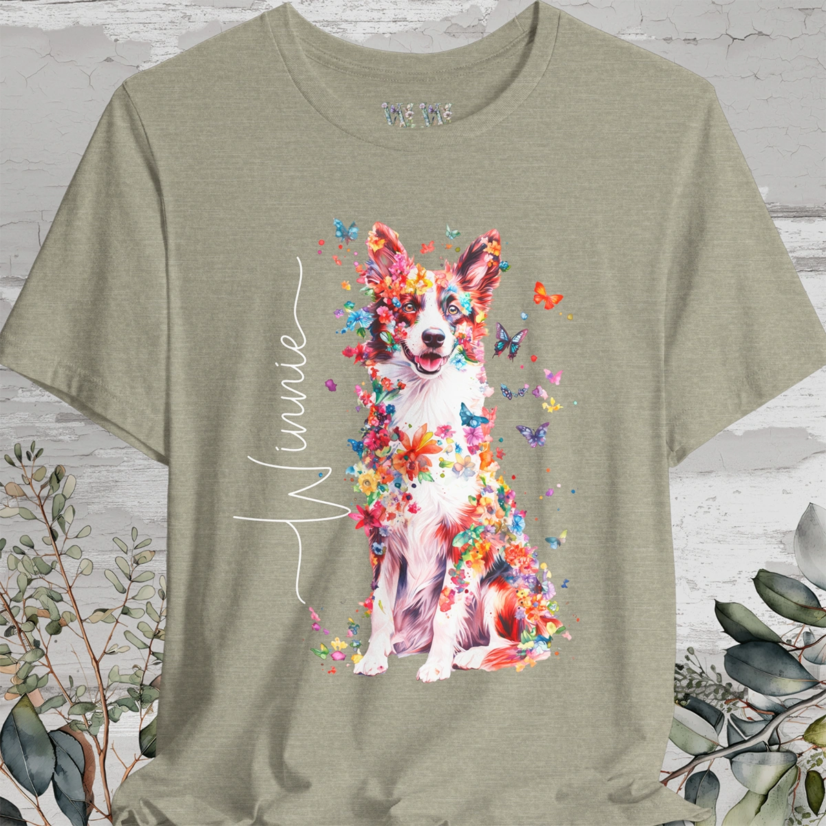 Border Collie #2 Floral Personalized T shirt