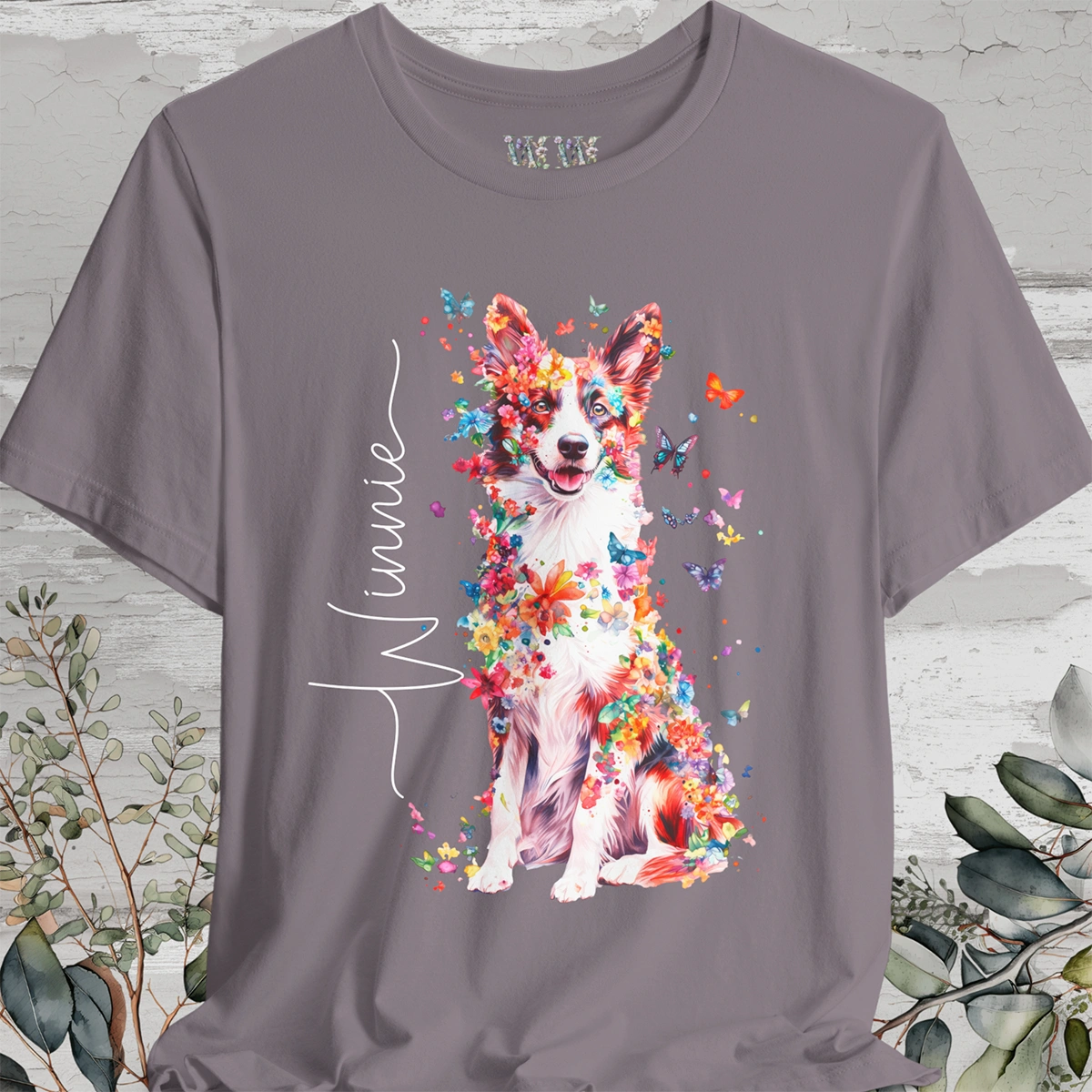 Border Collie #2 Floral Personalized T shirt