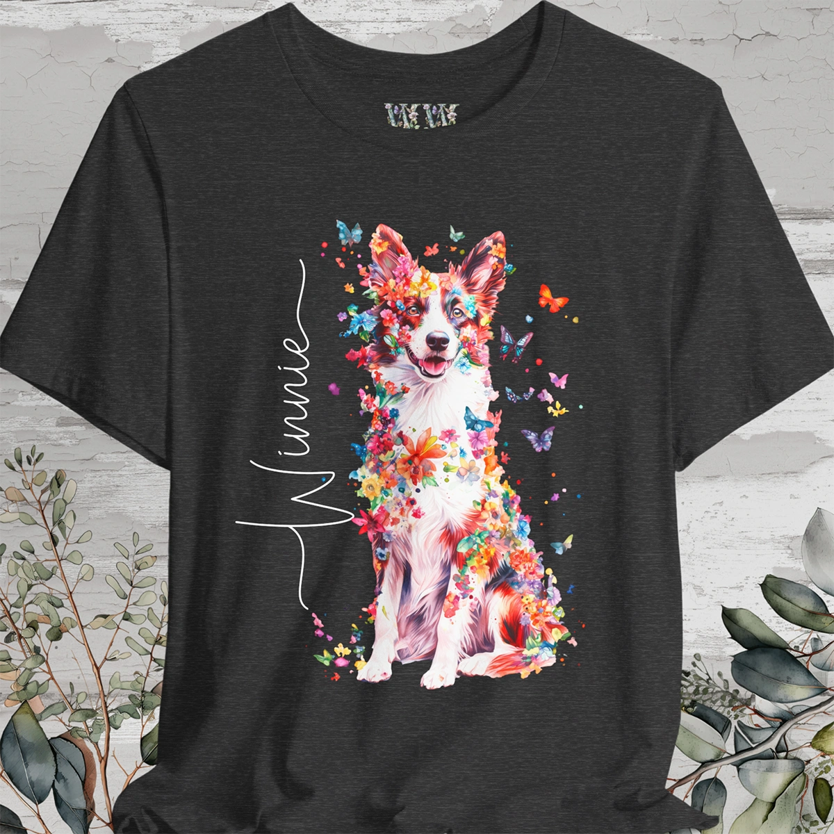 Border Collie #2 Floral Personalized T shirt