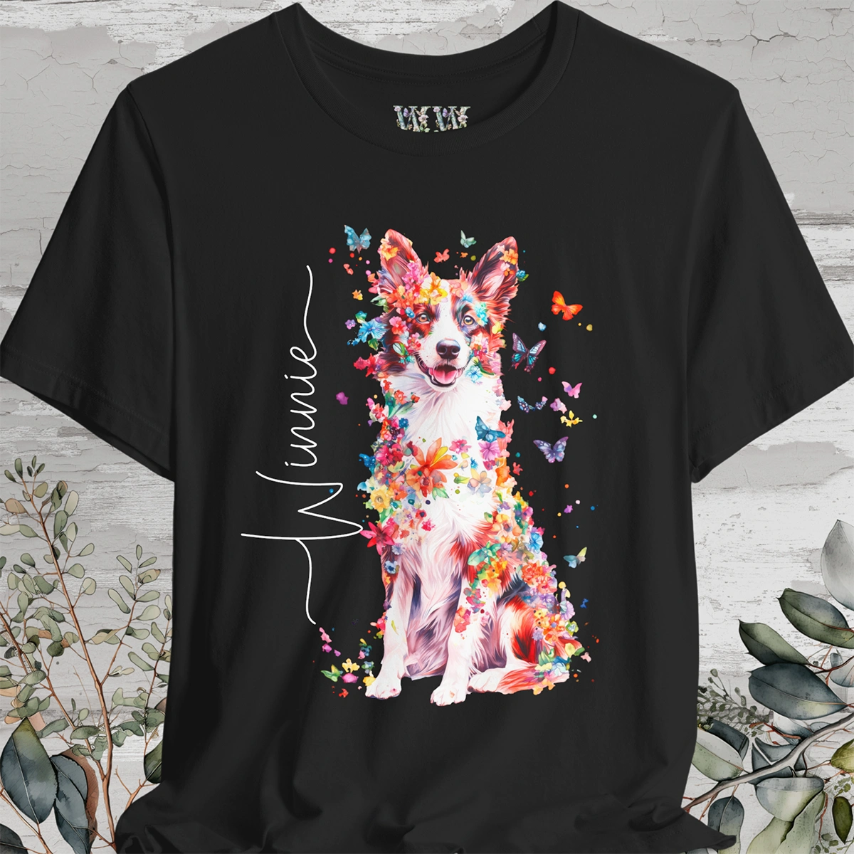 Border Collie #2 Floral Personalized T shirt