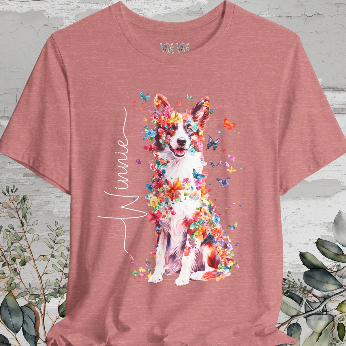 Border Collie #2 Floral Personalized T shirt