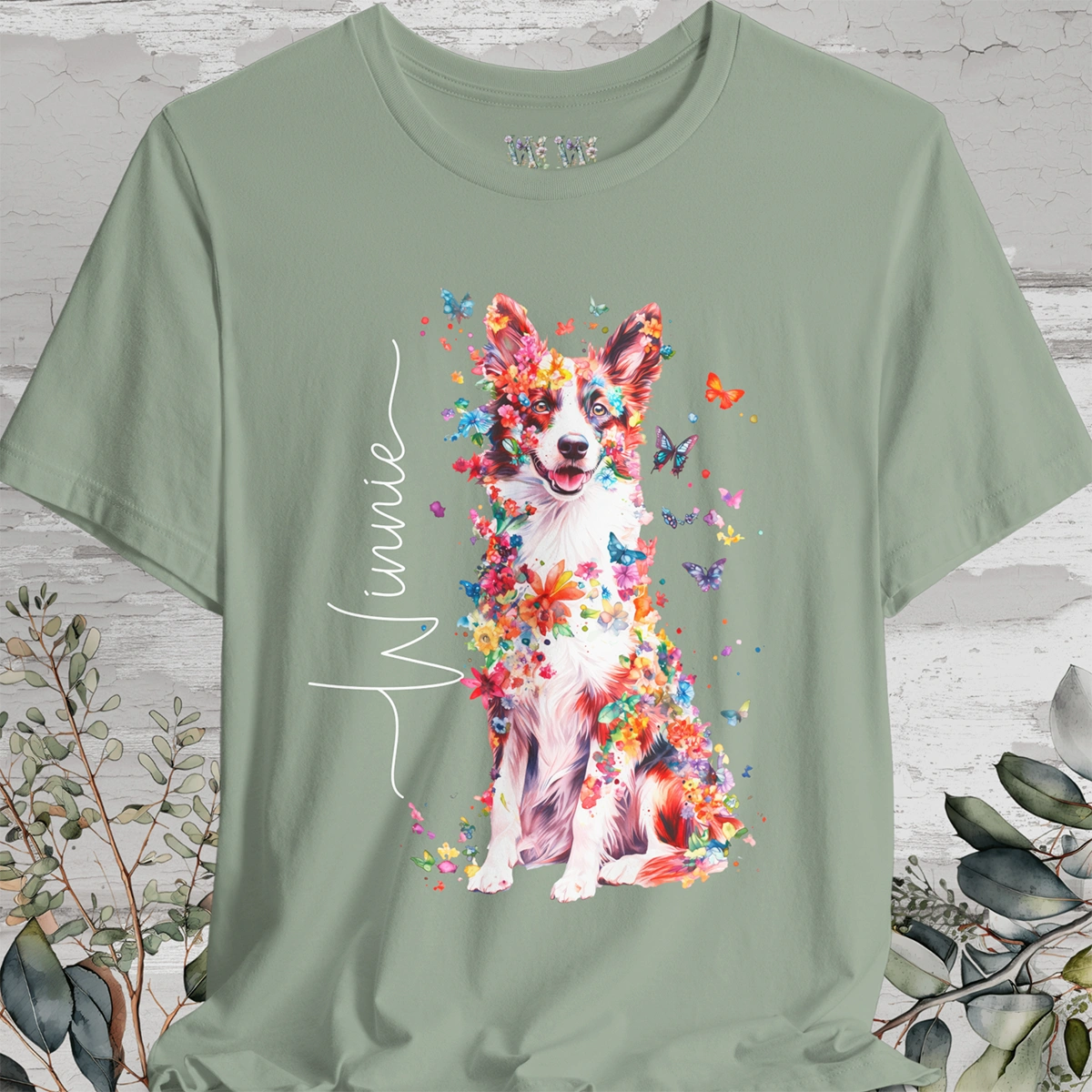 Border Collie #2 Floral Personalized T shirt
