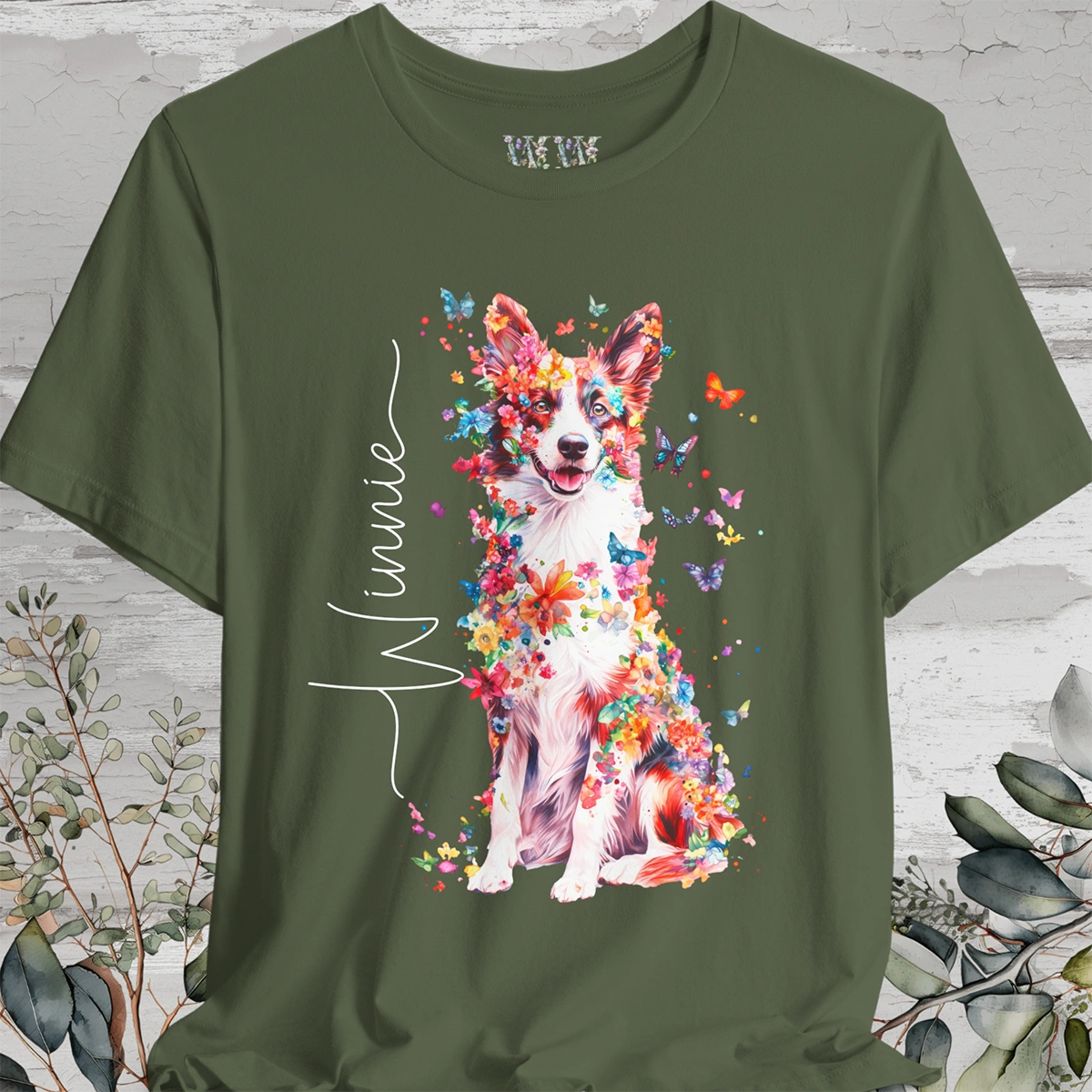 Border Collie #2 Floral Personalized T shirt