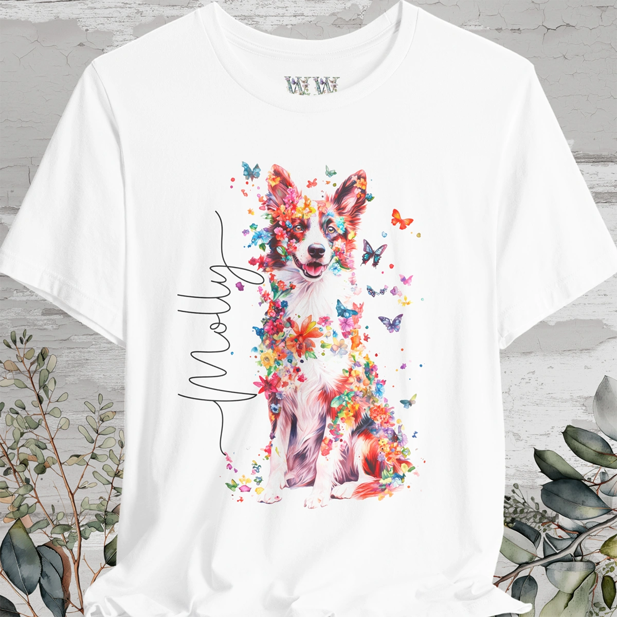 Border Collie #2 Floral Personalized T shirt