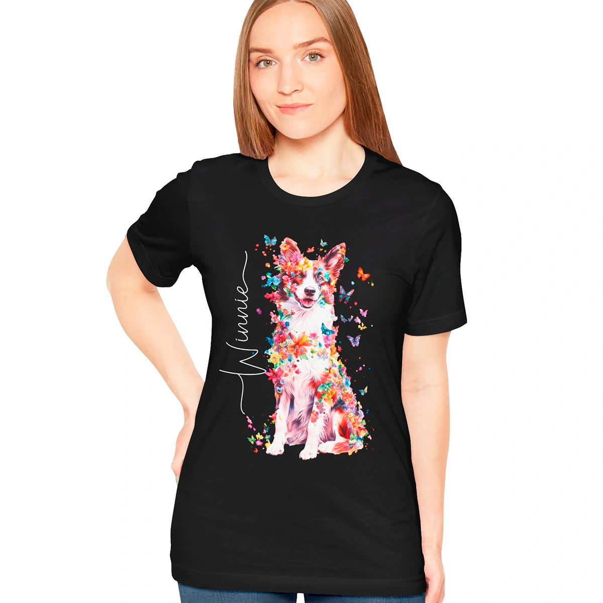 Border Collie #2 Floral Personalized T shirt