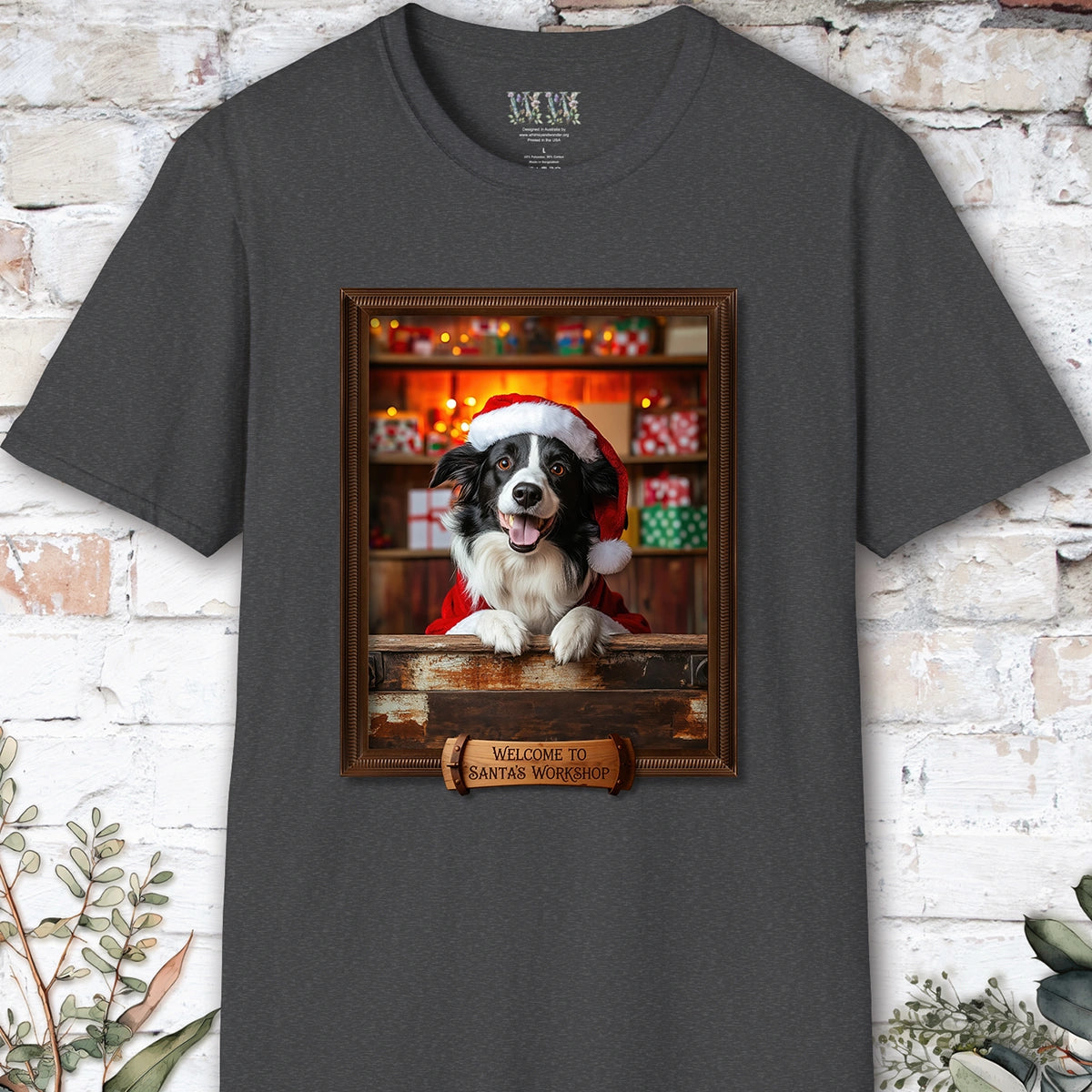 Border Collie Santa's Workshop Unisex T shirt