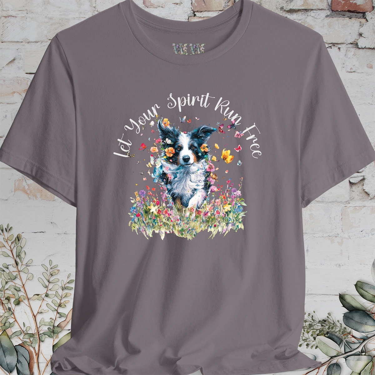 Border Collie #1 'Let your spirit run free' T shirt