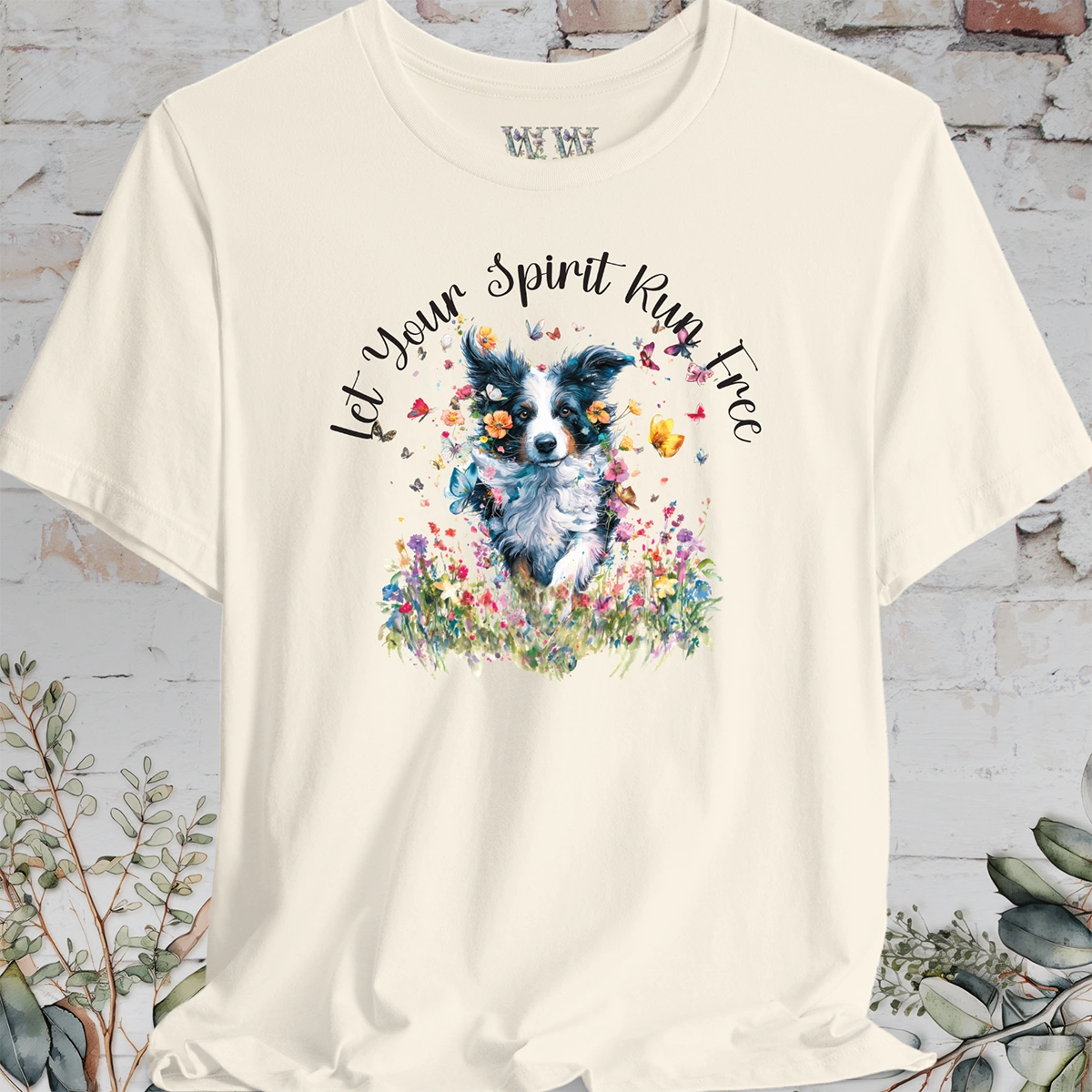 Border Collie #1 'Let your spirit run free' T shirt