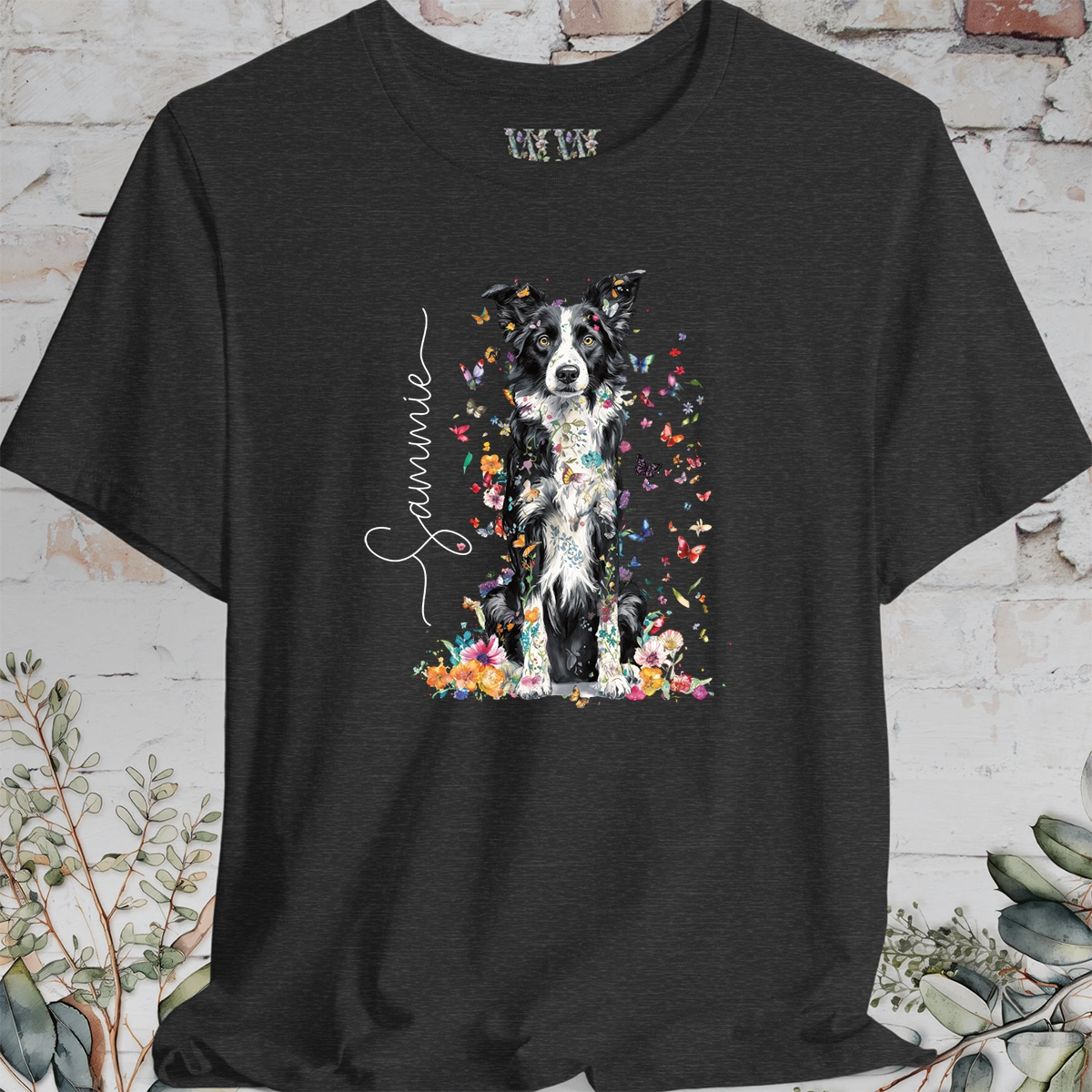 Border Collie #2 Floral Personalized T shirt