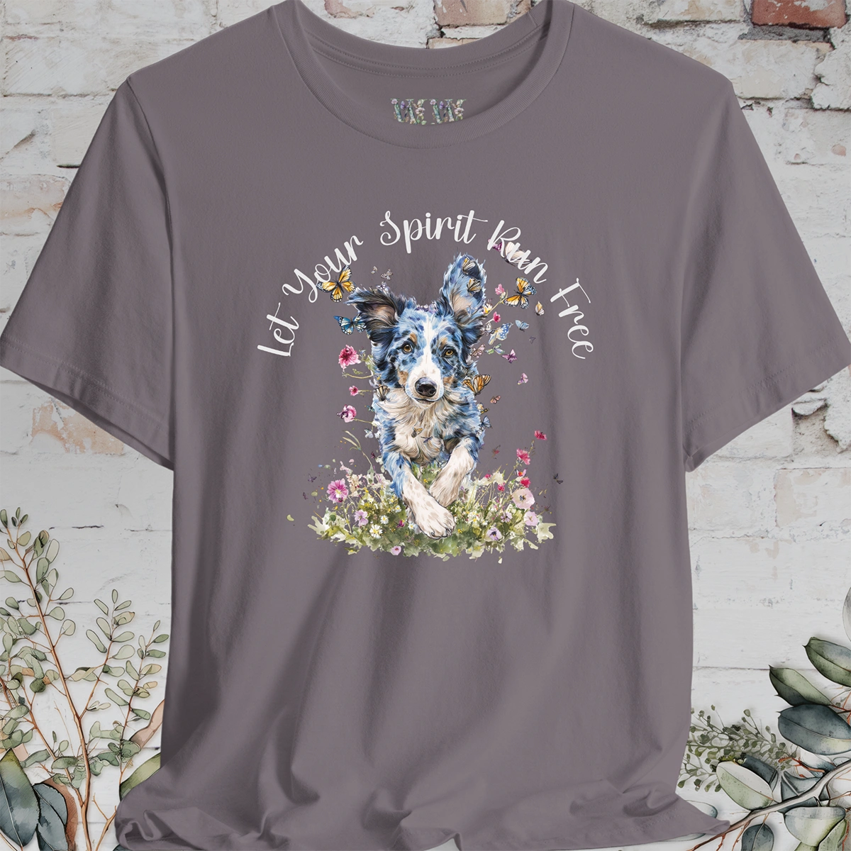 Border Collie #2 'Let your spirit run free' T shirt