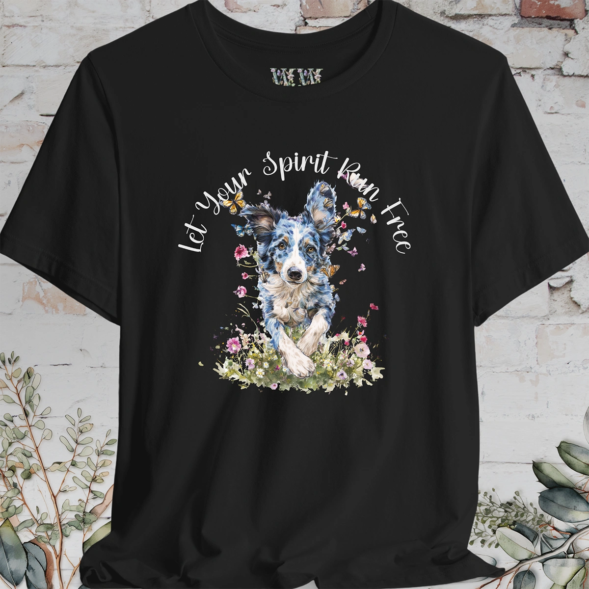 Border Collie #2 'Let your spirit run free' T shirt
