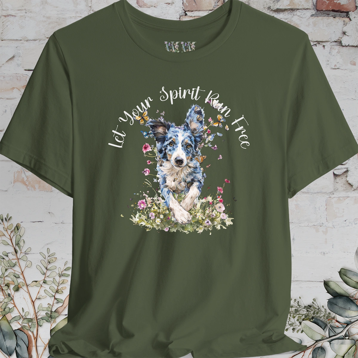 Border Collie #2 'Let your spirit run free' T shirt