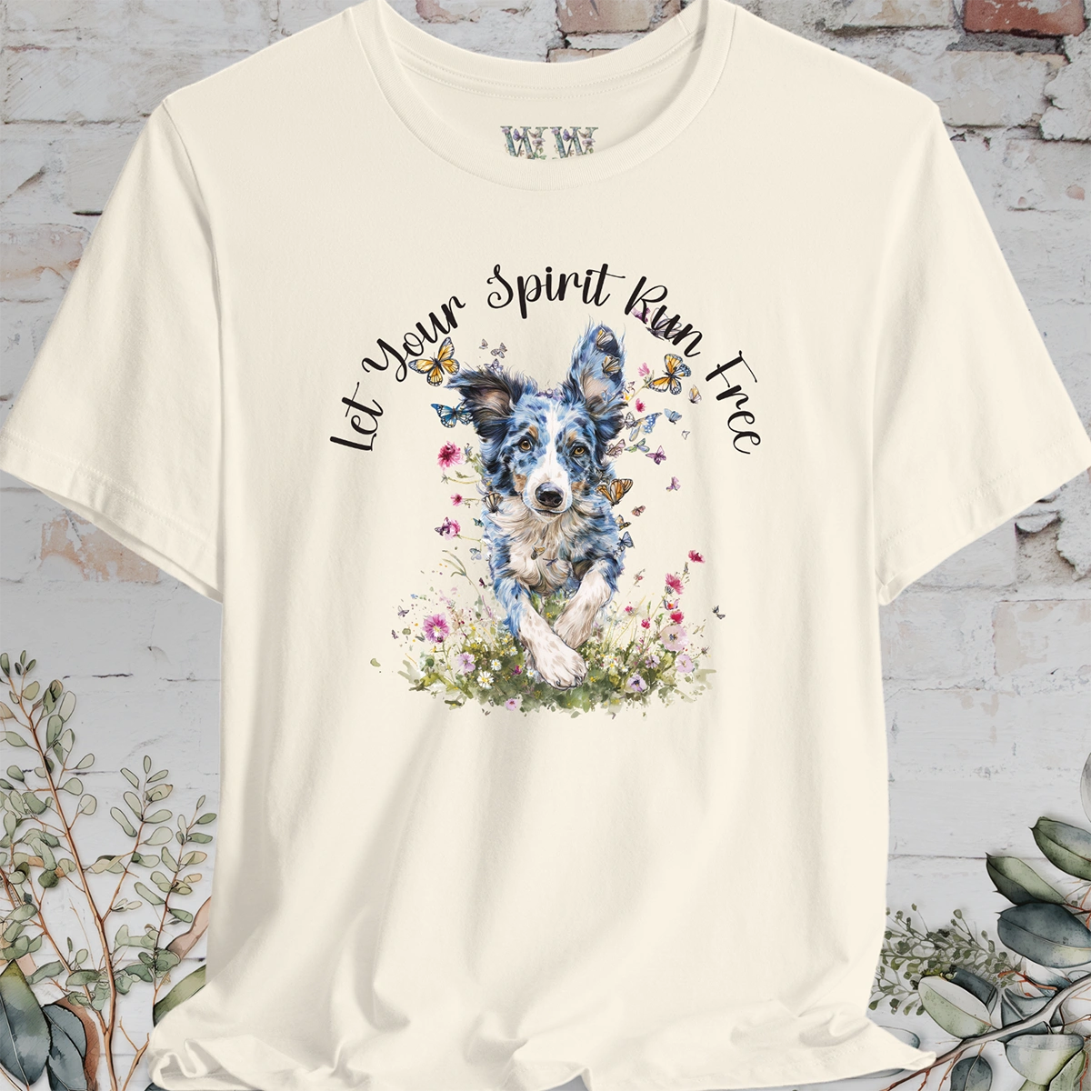 Border Collie #2 'Let your spirit run free' T shirt