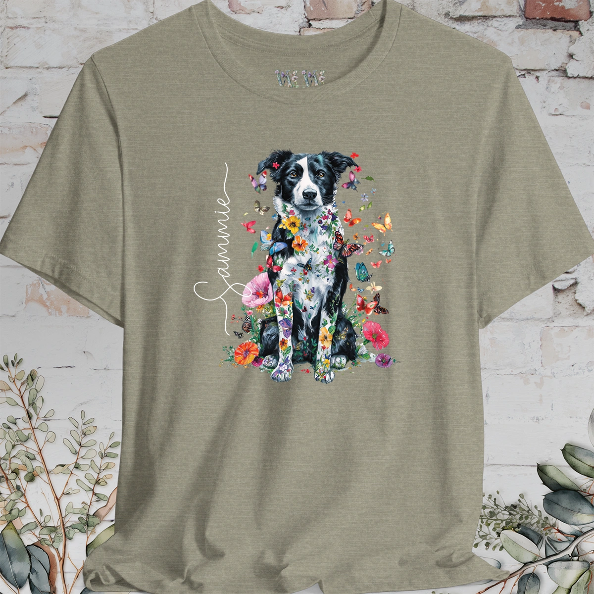 Border Collie #3 Floral Personalized T shirt