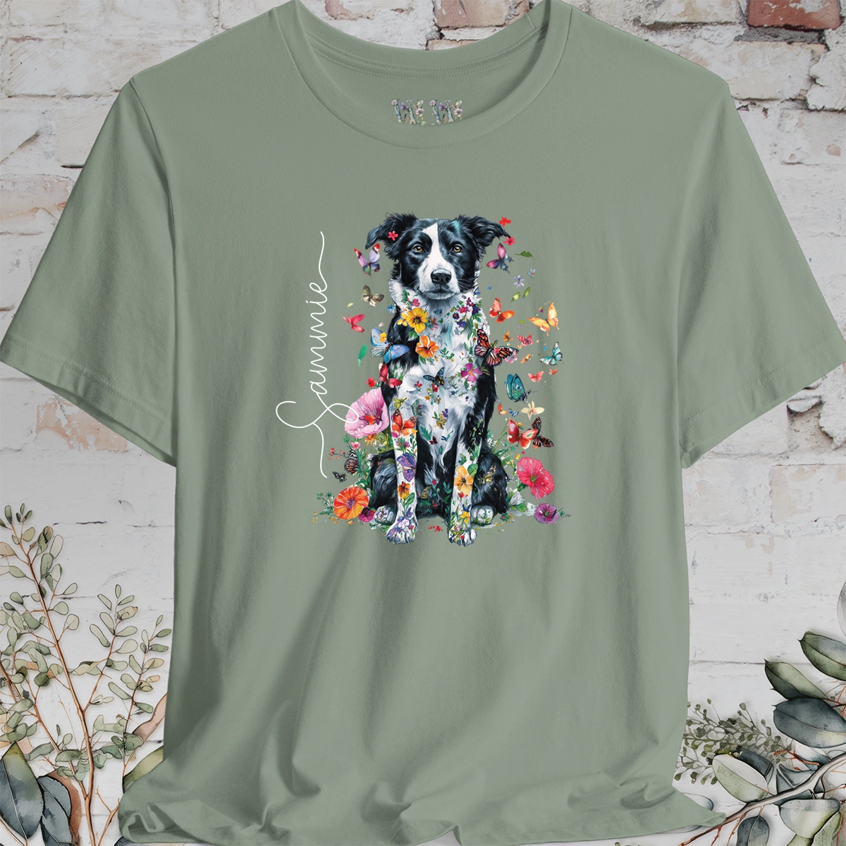 Border Collie #3 Floral Personalized T shirt