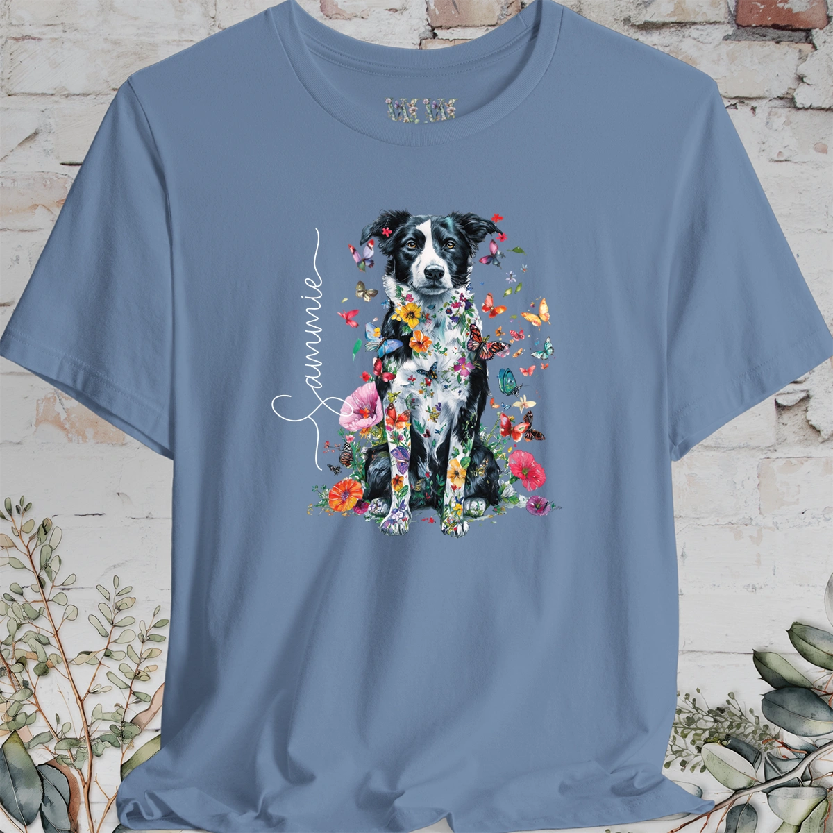 Border Collie #3 Floral Personalized T shirt
