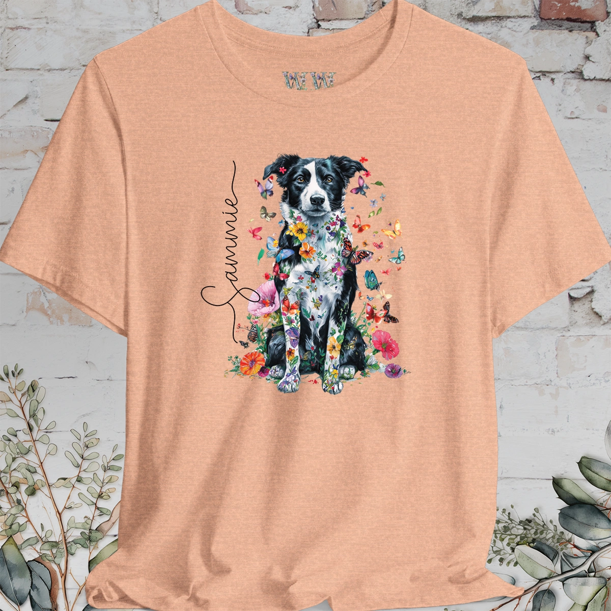 Border Collie #3 Floral Personalized T shirt