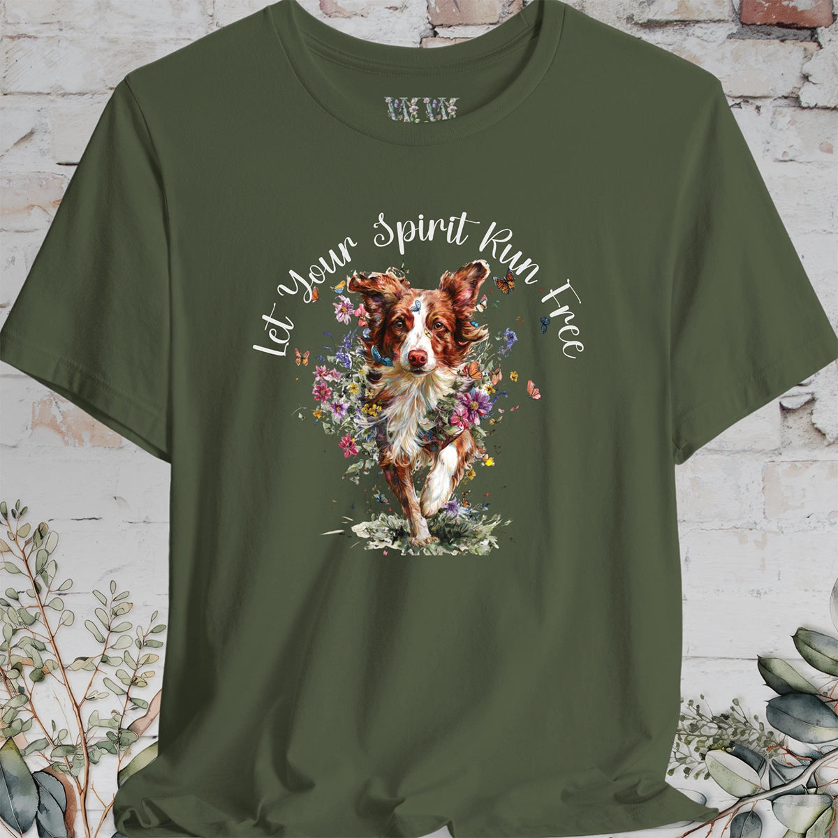 Border Collie #3 'Let your spirit run free' T shirt