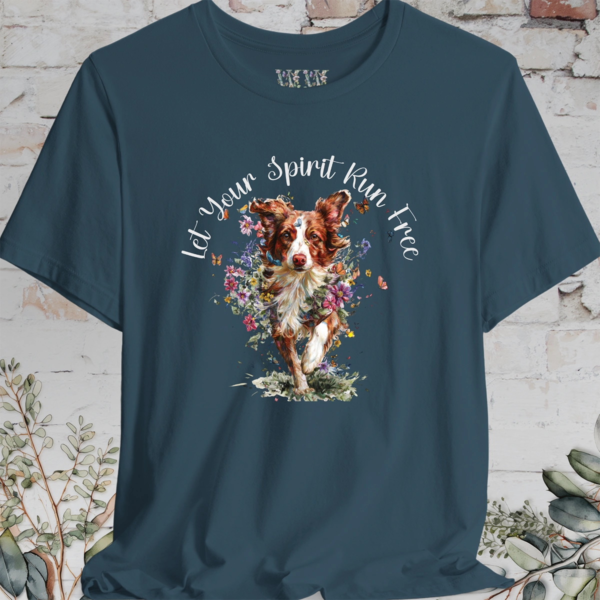 Border Collie #3 'Let your spirit run free' T shirt