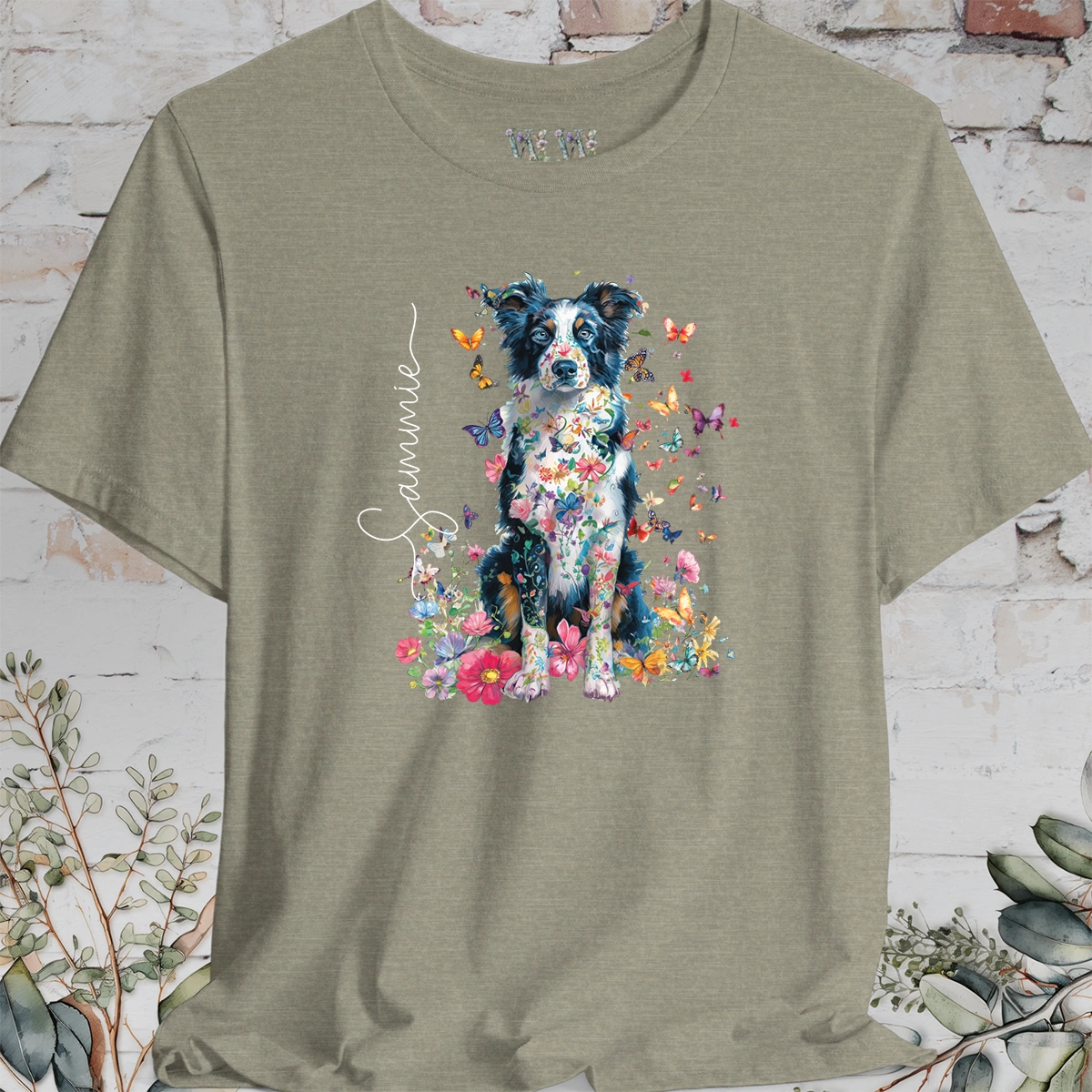Border Collie #4 Floral Personalized T shirt