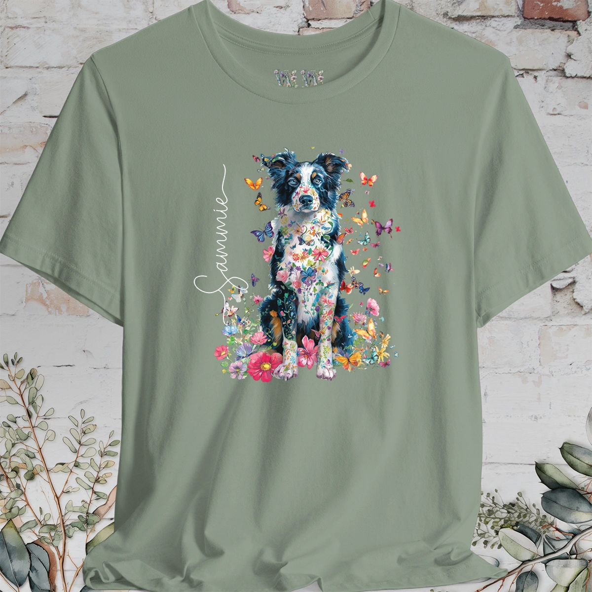 Border Collie #4 Floral Personalized T shirt