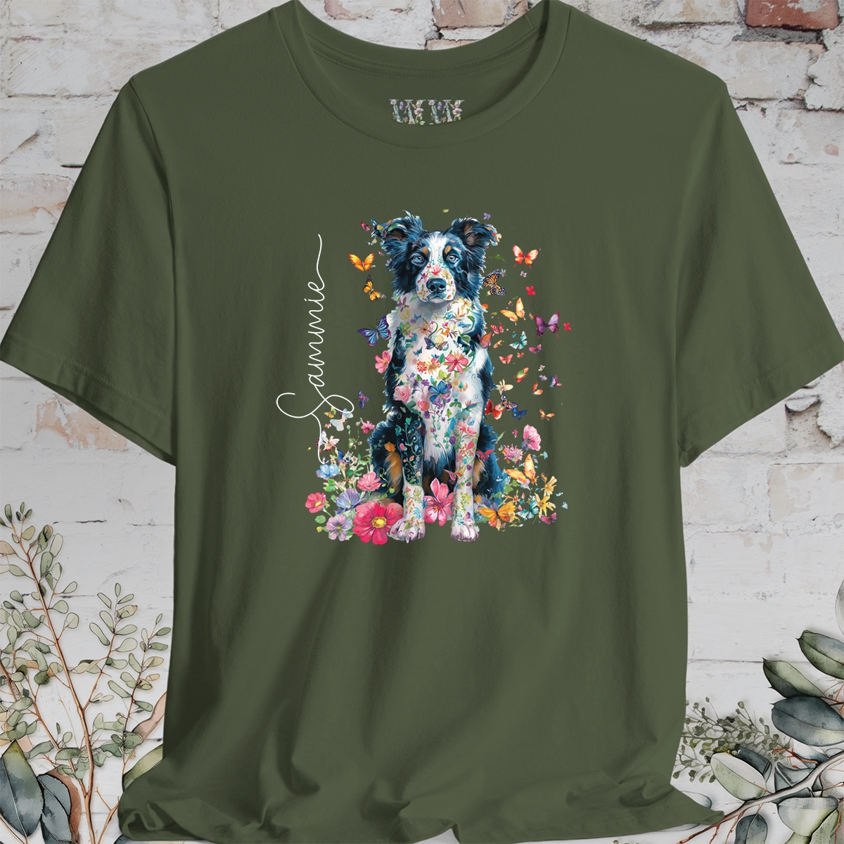 Border Collie #4 Floral Personalized T shirt
