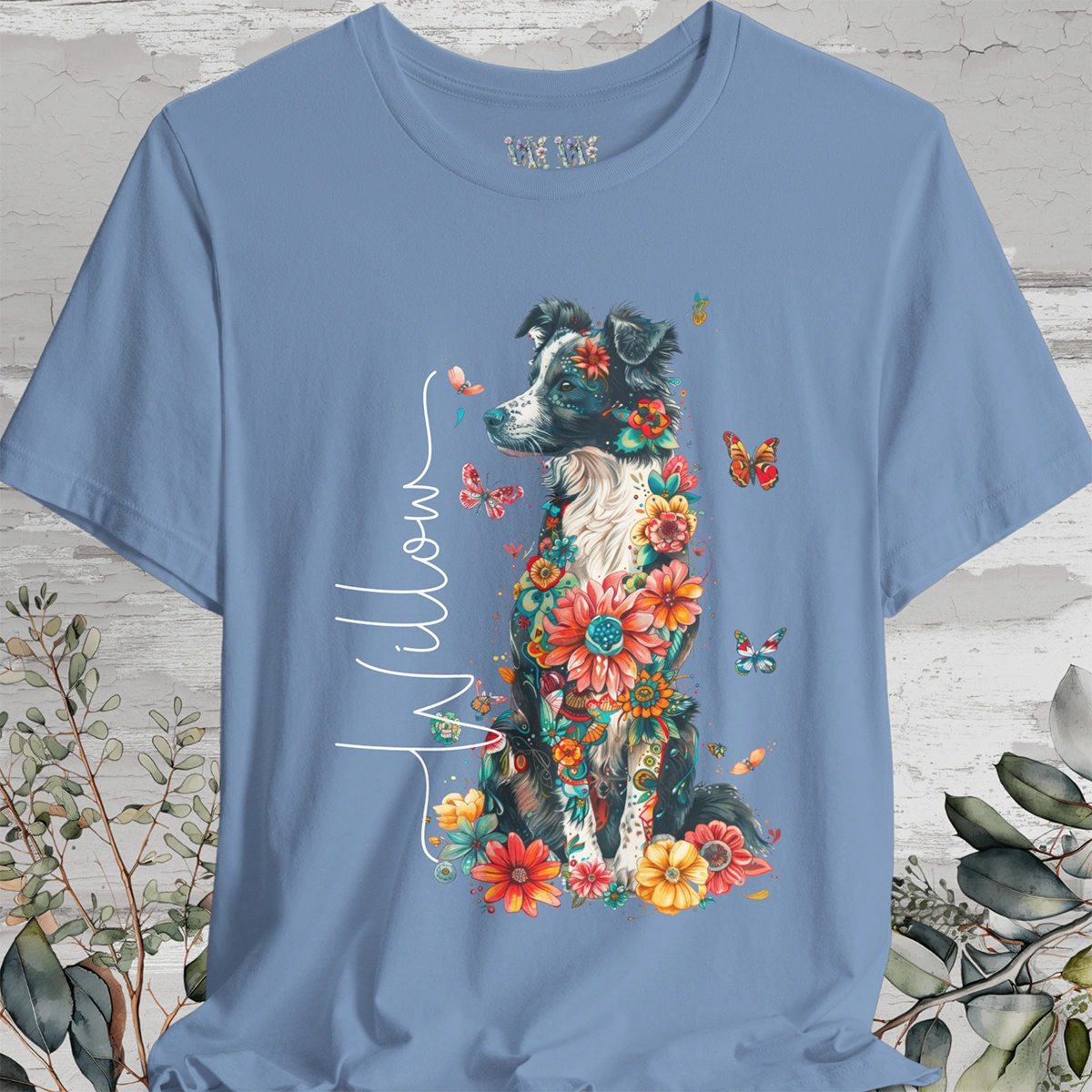 Border Collie #1 Floral Personalized T shirt