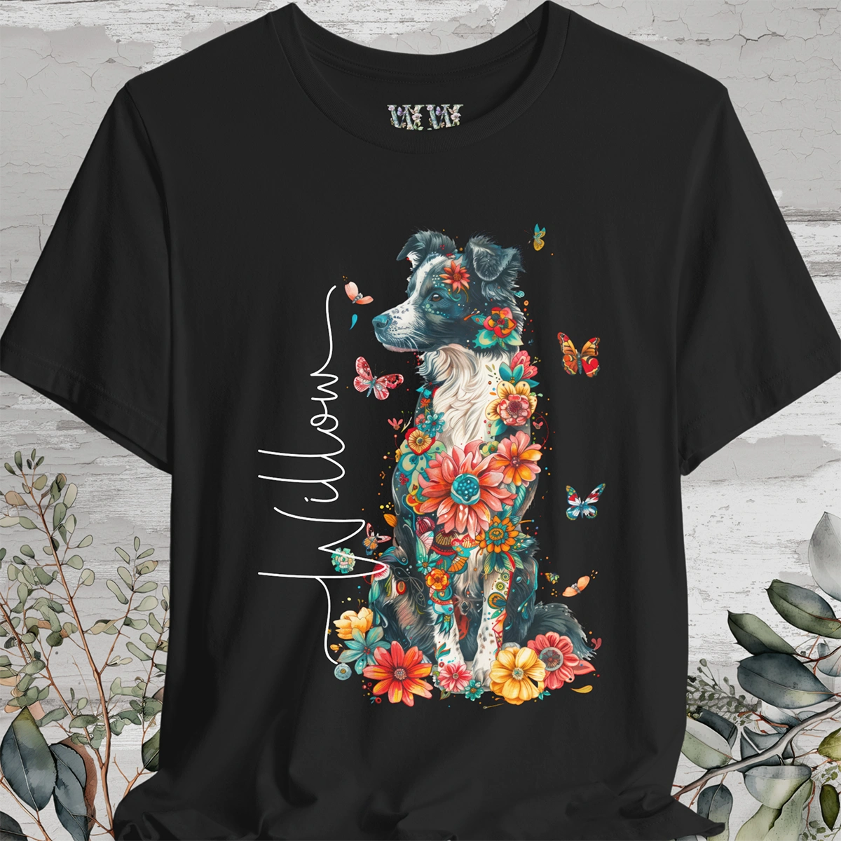 Border Collie #1 Floral Personalized T shirt
