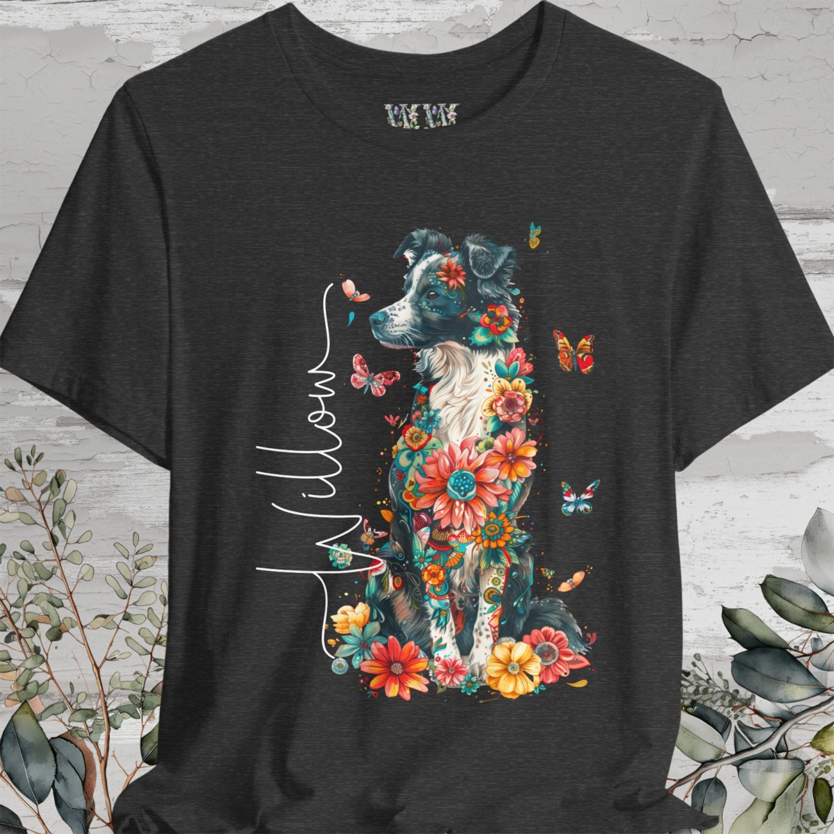 Border Collie #1 Floral Personalized T shirt