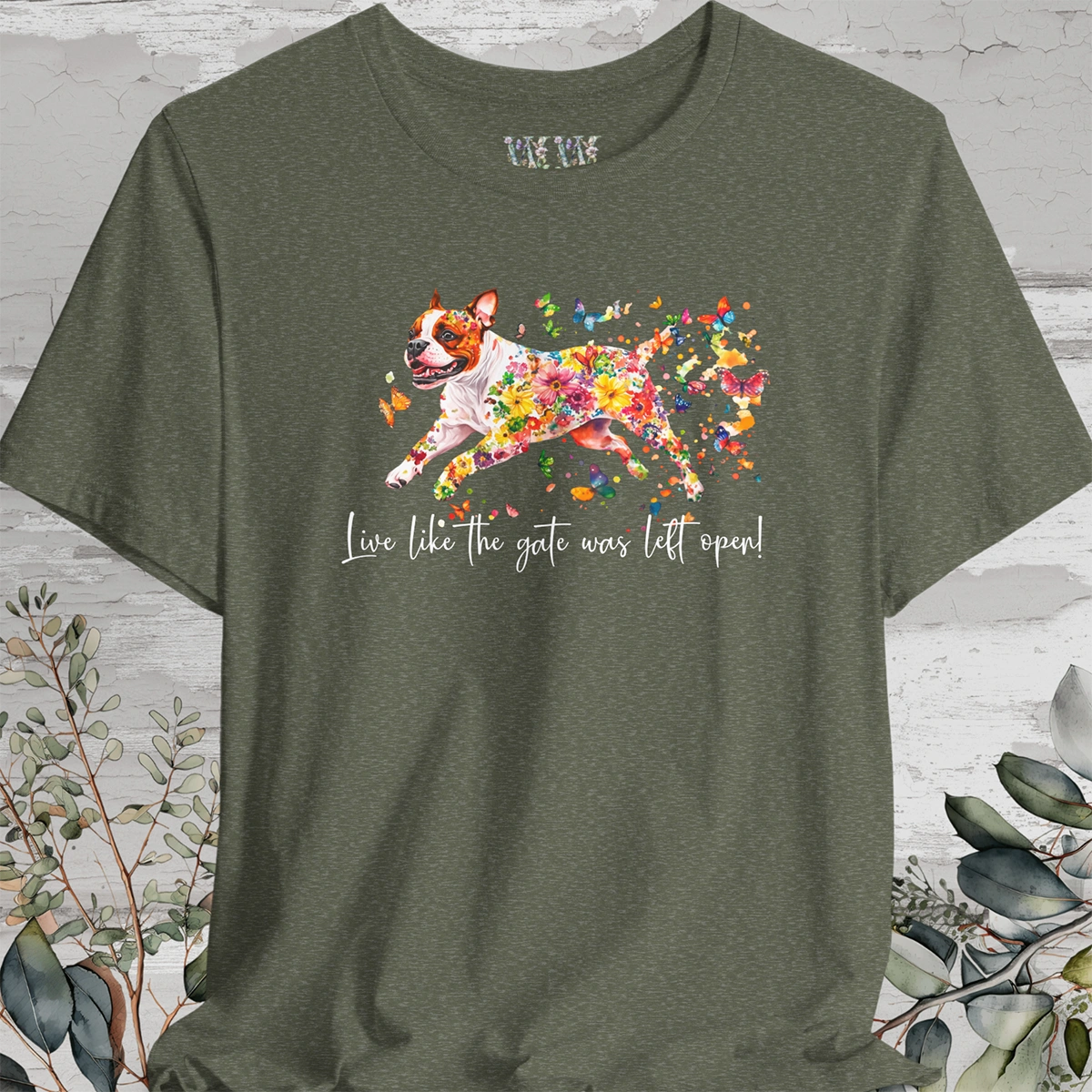 Sable & White Boxer 'Live like the gate was left open' T shirt